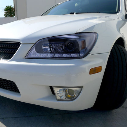 Ronnin - Fits 2001-2005 Lexus IS300 Upgrade Replacement LED Turn Signal Lights Projector Xenon Headlights Assembly Pair | Black Smoke