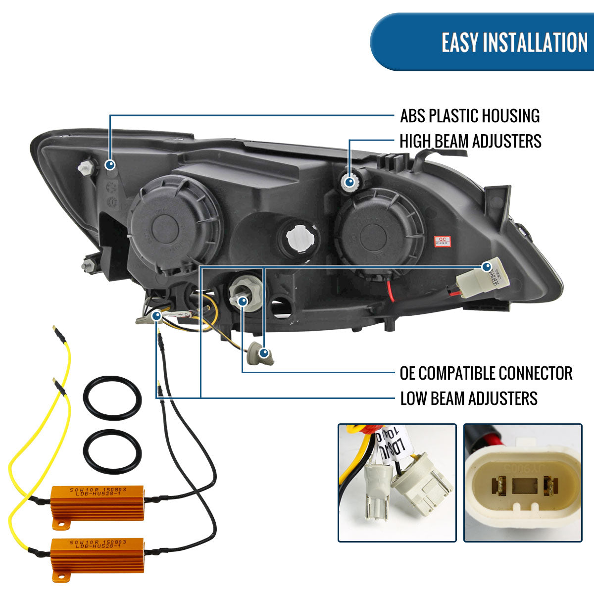 Ronnin - Fits 2001-2005 Lexus IS300 Upgrade Replacement LED Turn Signal Lights Projector Xenon Headlights Assembly Pair | Black