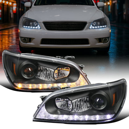 Ronnin - Fits 2001-2005 Lexus IS300 Upgrade Replacement LED Turn Signal Lights Projector Xenon Headlights Assembly Pair | Black