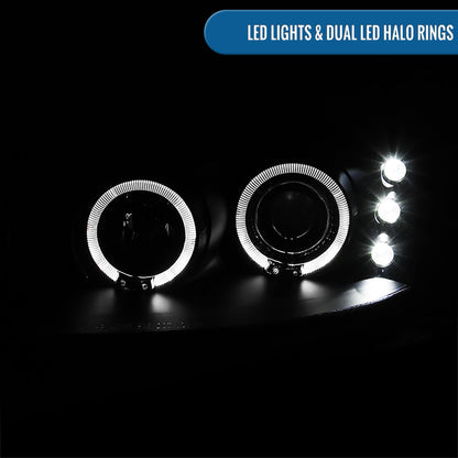 Ronnin - Fits 1998-2004 Dodge Intrepid Upgrade Replacement LED Dual Rims Projector Headlights Assembly Pair | Black
