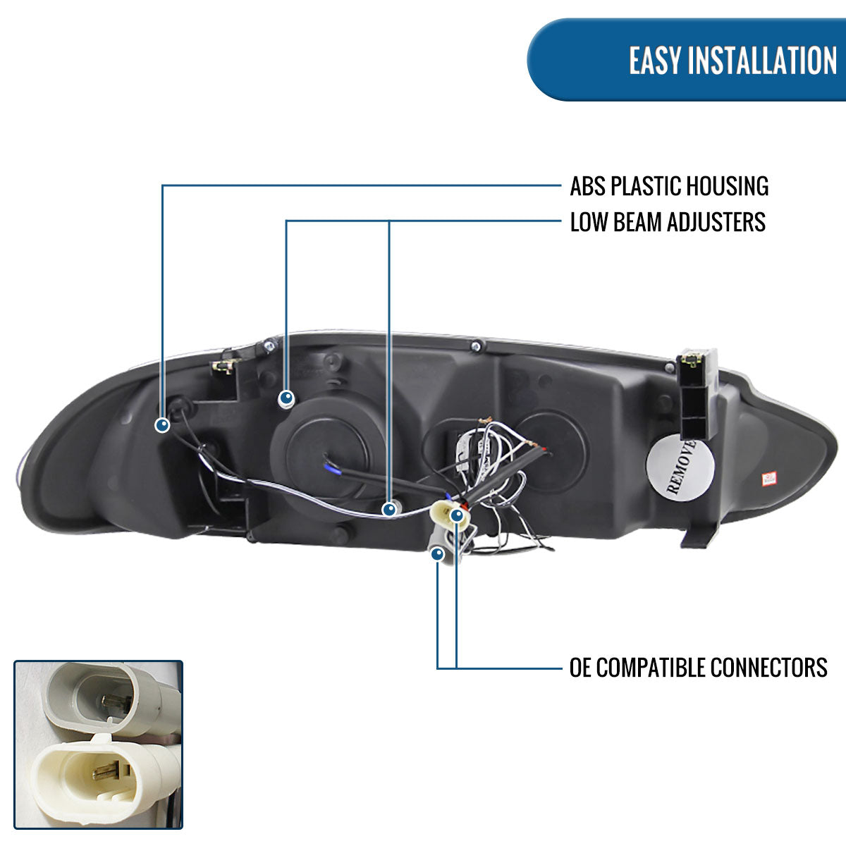 Ronnin - Fits 1998-2004 Dodge Intrepid Upgrade Replacement LED Dual Rims Projector Headlights Assembly Pair | Black