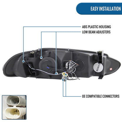 Ronnin - Fits 1998-2004 Dodge Intrepid Upgrade Replacement LED Dual Rims Projector Headlights Assembly Pair | Black