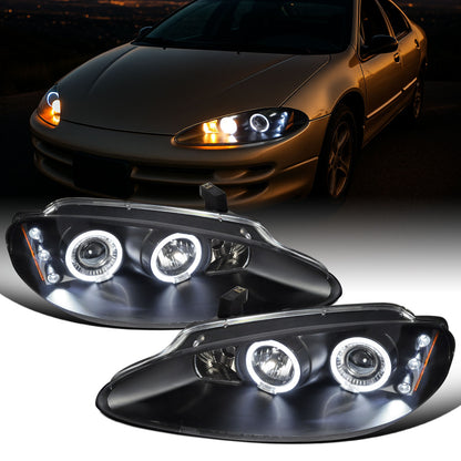 Ronnin - Fits 1998-2004 Dodge Intrepid Upgrade Replacement LED Dual Rims Projector Headlights Assembly Pair | Black