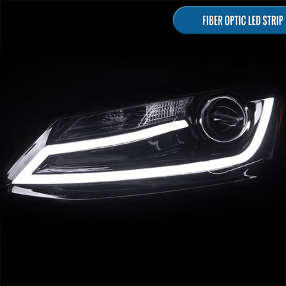 Ronnin - Fits 2011-2018 Volkswagen Jetta Upgrade Projector Headlights Assembly LED Tube Running Lights Pair | Black Smoke