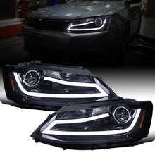 Ronnin - Fits 2011-2018 Volkswagen Jetta Upgrade Projector Headlights Assembly LED Tube Running Lights Pair | Black Smoke