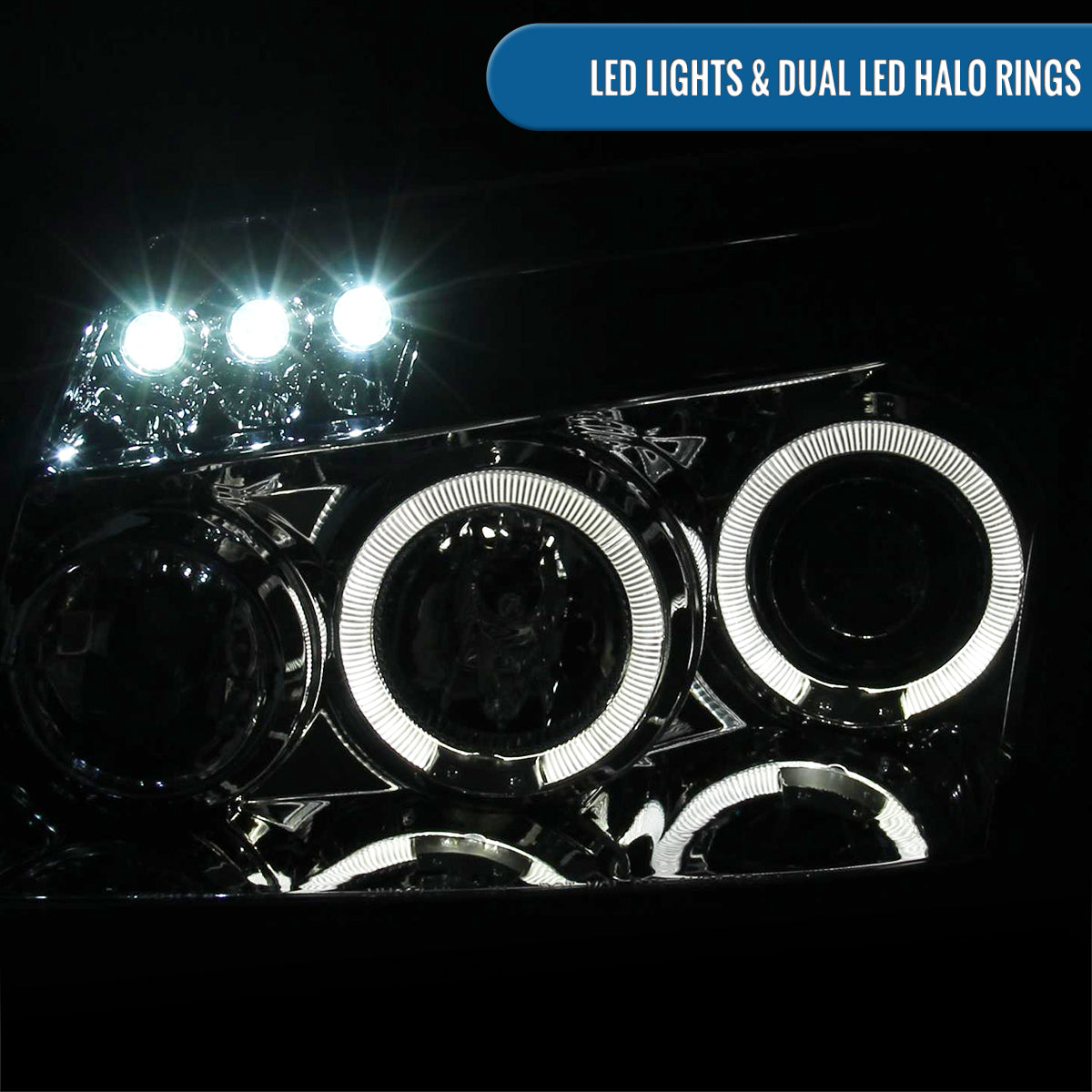 Ronnin - Fits 2005-2007 Dodge Magnum Upgrade Replacement LED Dual Rims Projector Headlights Assembly Pair | Chrome