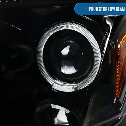 Ronnin - Fits 2005-2007 Dodge Magnum Upgrade Replacement LED Dual Rims Projector Headlights Assembly Pair | Gloss Black