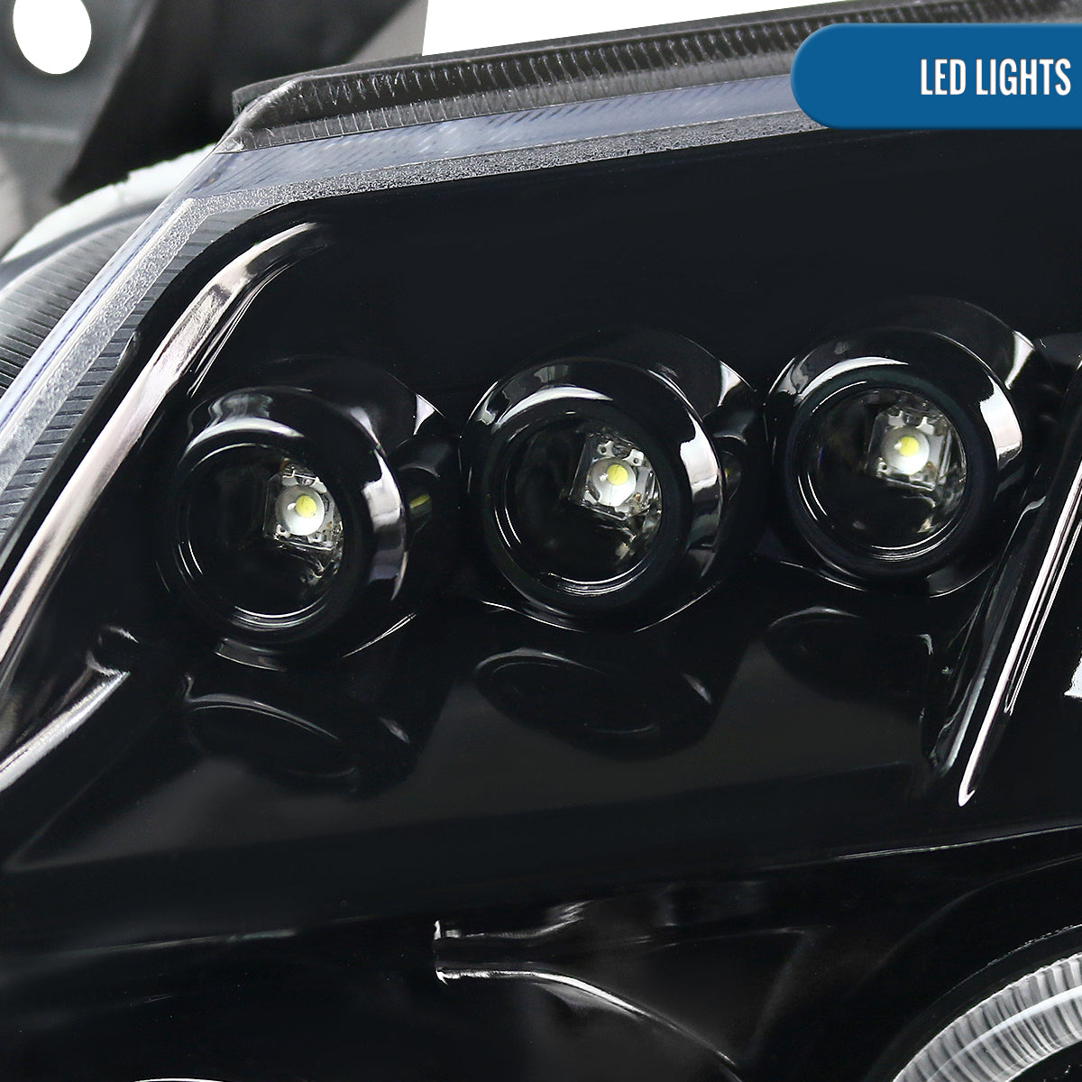 Ronnin - Fits 2005-2007 Dodge Magnum Upgrade Replacement LED Dual Rims Projector Headlights Assembly Pair | Gloss Black