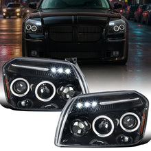 Ronnin - Fits 2005-2007 Dodge Magnum Upgrade Replacement LED Dual Rims Projector Headlights Assembly Pair | Gloss Black