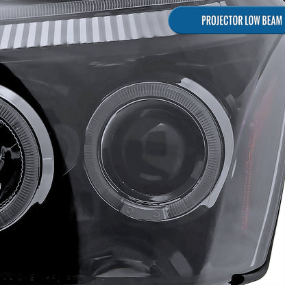 Ronnin - Fits 2005-2007 Dodge Magnum Upgrade Replacement LED Dual Rims Projector Headlights Assembly Pair | Black Smoke