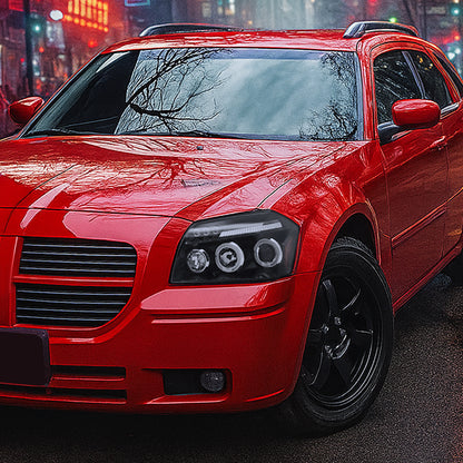 Ronnin - Fits 2005-2007 Dodge Magnum Upgrade Replacement LED Dual Rims Projector Headlights Assembly Pair | Black Smoke