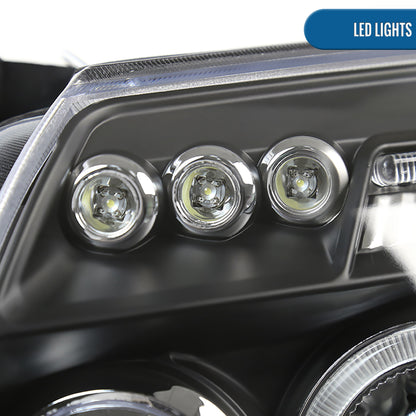 Ronnin - Fits 2005-2007 Dodge Magnum Upgrade Replacement LED Dual Rims Projector Headlights Assembly Pair | Black