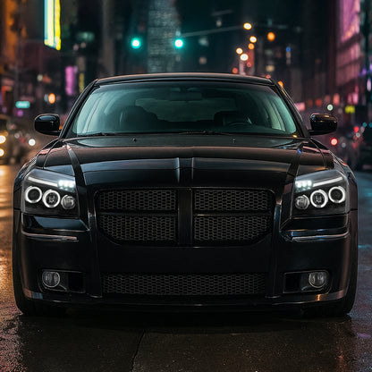 Ronnin - Fits 2005-2007 Dodge Magnum Upgrade Replacement LED Dual Rims Projector Headlights Assembly Pair | Black