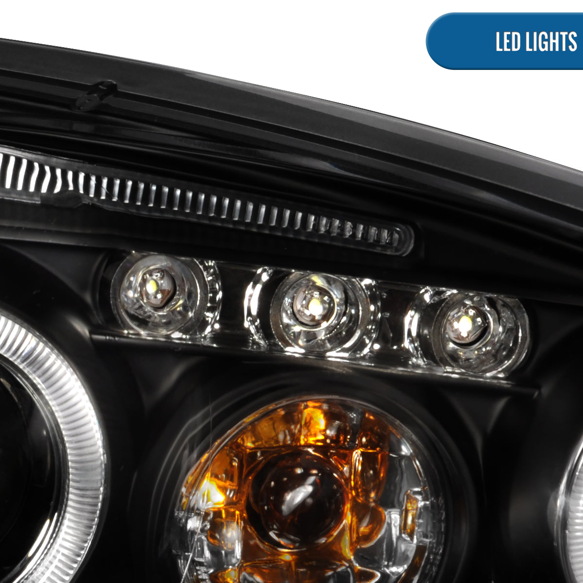 Ronnin - Fits  2004-2007Chevy Malibu 2008 Malibu Classic Upgrade Assembly LED Dual Halo Rims Projector Headlights Pair | Black