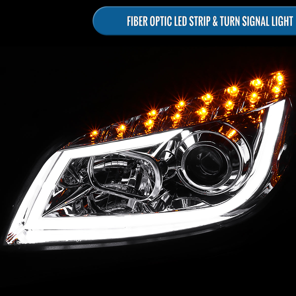 Ronnin - Fits 2008-2012 Chevy Malibu LED Running Light Tube Upgrade Replacement Projector Headlights Assembly Pair | Chrome