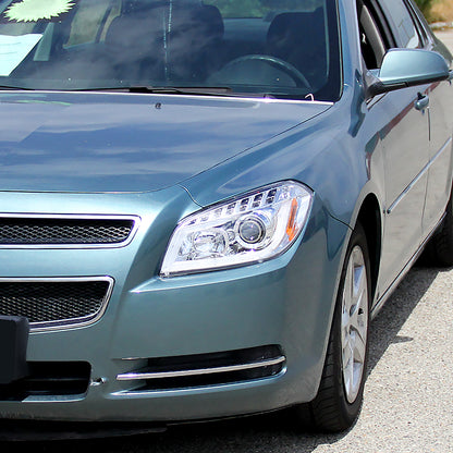 Ronnin - Fits 2008-2012 Chevy Malibu LED Running Light Tube Upgrade Replacement Projector Headlights Assembly Pair | Chrome