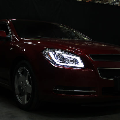 Ronnin - Fits 2008-2012 Chevy Malibu LED Running Light Tube Upgrade Replacement Projector Headlights Assembly Pair | Chrome