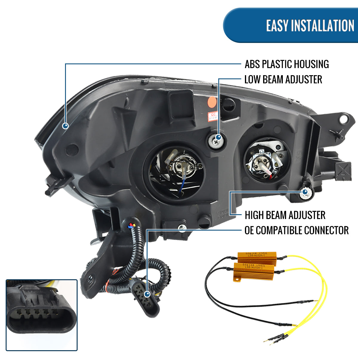 Ronnin - Fits 2008-2012 Chevy Malibu LED Running Light Tube Upgrade Replacement Projector Headlights Assembly Pair | Chrome