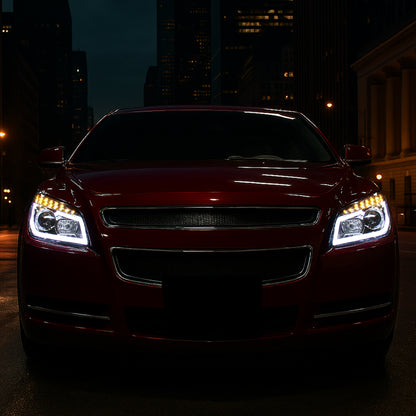 Ronnin - Fits 2008-2012 Chevy Malibu LED Running Light Tube Upgrade Replacement Projector Headlights Assembly Pair | Chrome