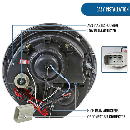 Ronnin - Fits 2002-2008 R50 R52 R53 Mini Cooper Upgrade Assembly LED Rims Halogen Projector Headlights Pair | Chrome