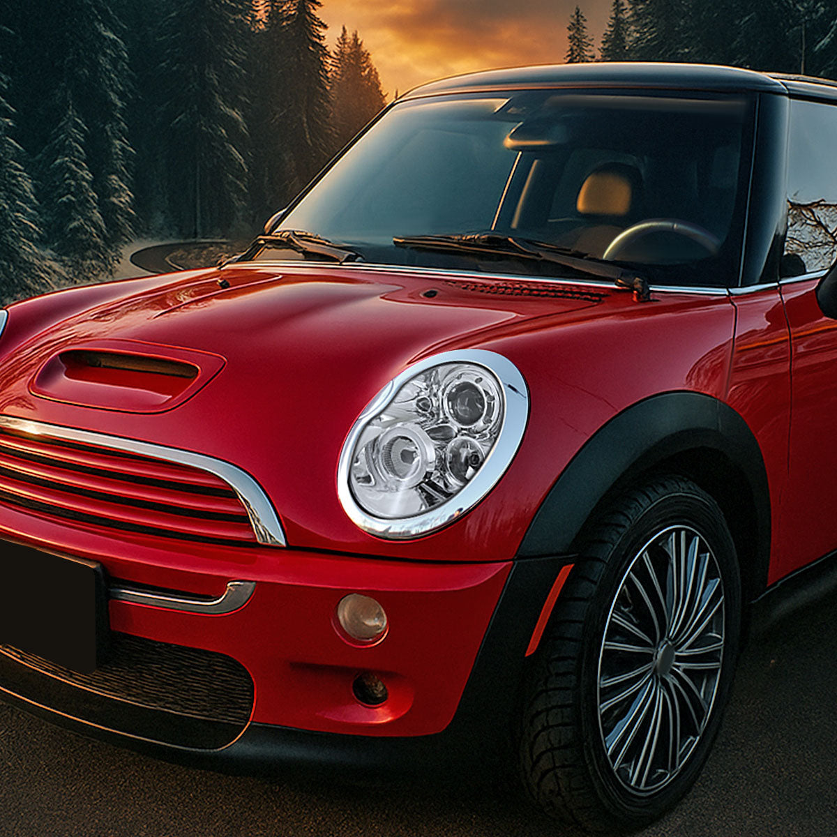 Ronnin - Fits 2002-2008 R50 R52 R53 Mini Cooper Upgrade Assembly LED Rims Halogen Projector Headlights Pair | Chrome