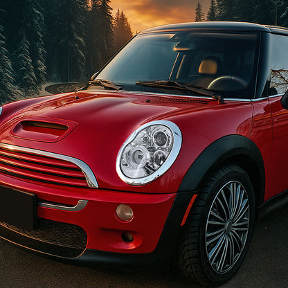 Ronnin - Fits 2002-2008 R50 R52 R53 Mini Cooper Upgrade Assembly LED Rims Halogen Projector Headlights Pair | Chrome