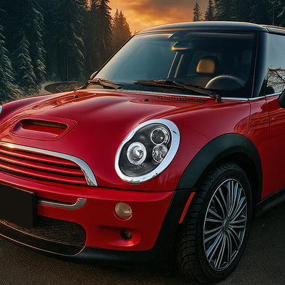 Ronnin - Fits 2002-2008 R50 R52 R53 Mini Cooper Upgrade Assembly LED Rims Halogen Projector Headlights Pair | Black