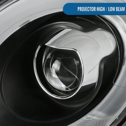 Ronnin - Fits 2007-2015 Mini Cooper R55 R56 R57 R58 R59 Upgraded LED Turn Signal Lights Tube Projector Headlights Assembly Pair | Black