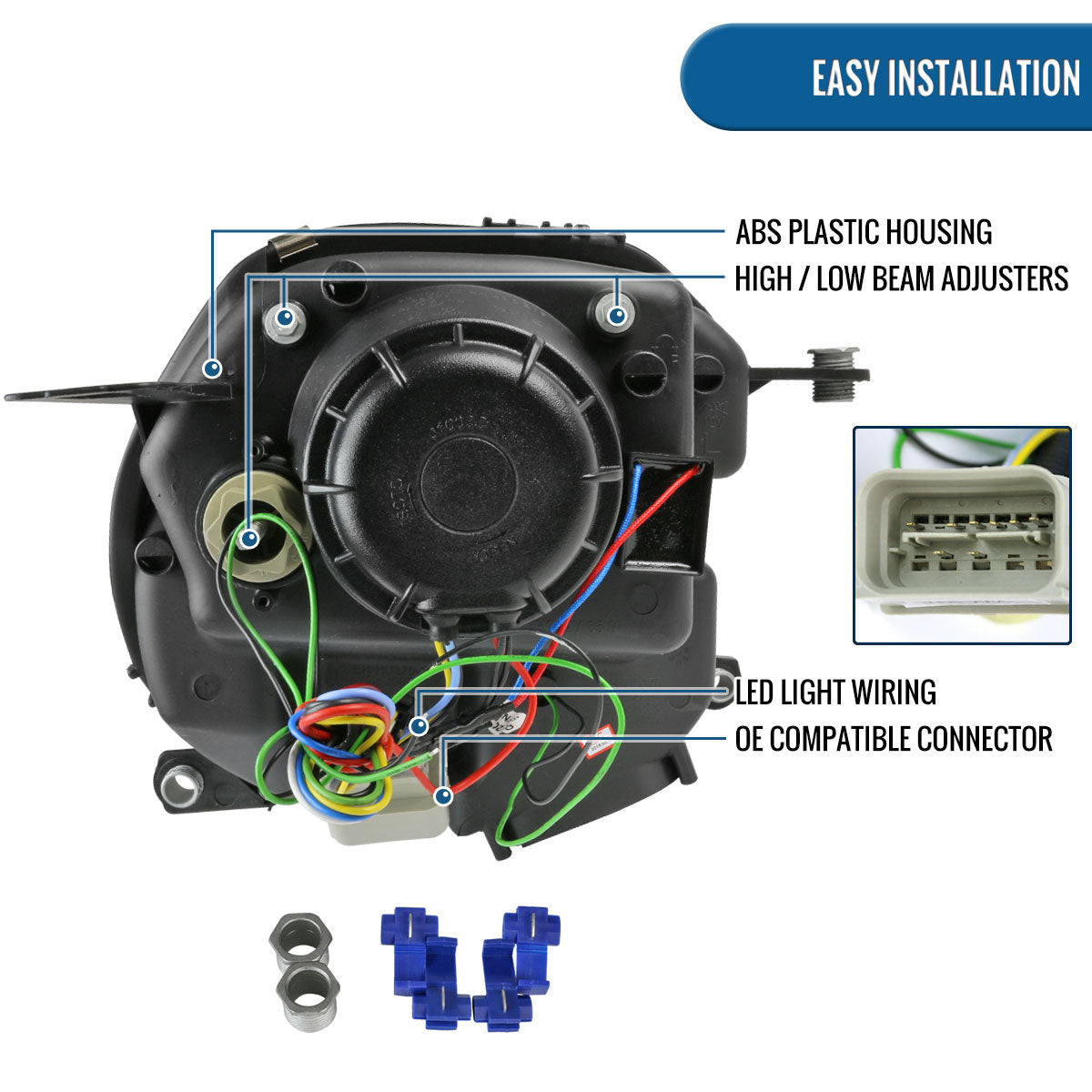 Ronnin - Fits 2007-2015 Mini Cooper R55 R56 R57 R58 R59 Upgraded LED Turn Signal Lights Tube Projector Headlights Assembly Pair | Black