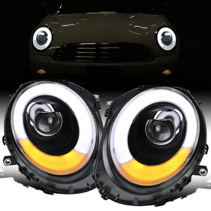 Ronnin - Fits 2007-2015 Mini Cooper R55 R56 R57 R58 R59 Upgraded LED Turn Signal Lights Tube Projector Headlights Assembly Pair | Black