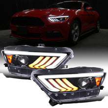 Ronnin - Fits 2015-2022 Ford Mustang Upgraded LED DRL Sequential Turn Signals Projector HID Headlights Assembly Pair | Gloss Black