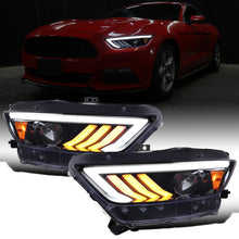 Ronnin - Fits 2015-2022 Ford Mustang Upgraded LED DRL Sequential Turn Signals Projector HID Headlights Assembly Pair | Black Smoke