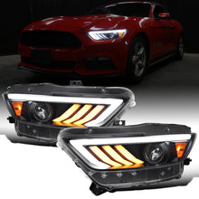 Ronnin - Fits 2015-2022 Ford Mustang Upgraded LED DRL Sequential Turn Signals Projector HID Headlights Assembly Pair | Black