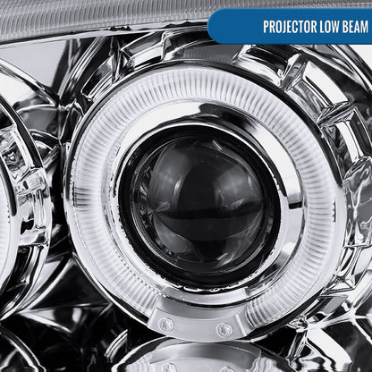Ronnin - Fits 1994 -1998 Ford Mustang LED Angel Eyes Dual Halo Rims Projector Headlights Replacement Assembly Pair | Chrome