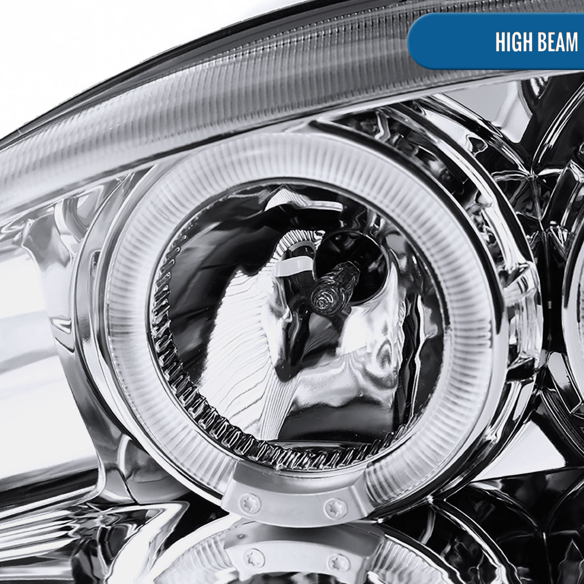Ronnin - Fits 1994 -1998 Ford Mustang LED Angel Eyes Dual Halo Rims Projector Headlights Replacement Assembly Pair | Chrome