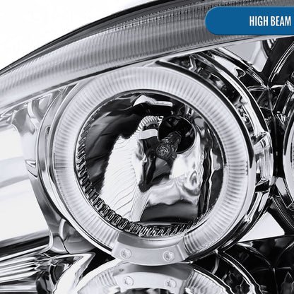 Ronnin - Fits 1994 -1998 Ford Mustang LED Angel Eyes Dual Halo Rims Projector Headlights Replacement Assembly Pair | Chrome