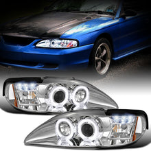 Ronnin - Fits 1994 -1998 Ford Mustang LED Angel Eyes Dual Halo Rims Projector Headlights Replacement Assembly Pair | Chrome