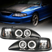 Ronnin - Fits 1994 -1998 Ford Mustang Upgrade LED Dual Rims Projector Headlights Replacement Assembly Pair | Black