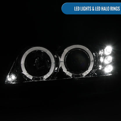 Ronnin - Fits 1999-2004 Ford Mustang Upgraded LED Dual Rims Projector Headlights Assembly Pair | Chrome