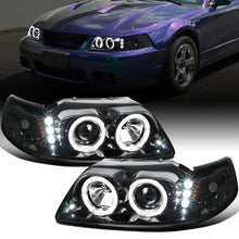 Ronnin - Fits 1999-2004 Ford Mustang Upgraded LED Dual Rims Projector Headlights Assembly Pair | Gloss Black