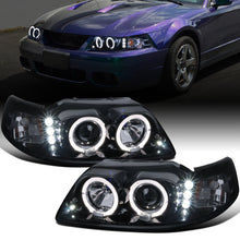 Ronnin - Fits 1999-2004 Ford Mustang Upgraded LED Dual Rims Projector Headlights Assembly Pair | Black Smoke