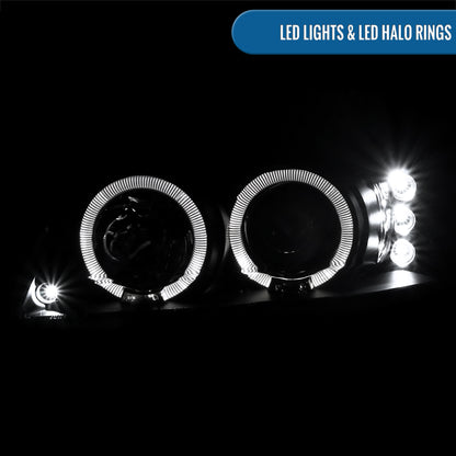 Ronnin - Fits 1999-2004 Ford Mustang Upgraded LED Dual Rims Projector Headlights Assembly Pair | Black