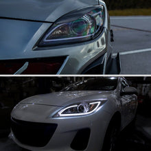 Ronnin - Fits 2010-2013 Mazda 3 Upgrade LED Running Lights Projector Halogen Headlights Assembly Pair | Black Smoke