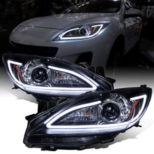 Ronnin - Fits 2010-2013 Mazda 3 Upgrade LED Running Lights Projector Halogen Headlights Assembly Pair | Black Smoke