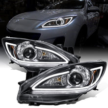 Ronnin - Fits 2010-2013 Mazda 3 Upgrade LED Running Lights Projector Halogen Headlights Assembly Pair | Black