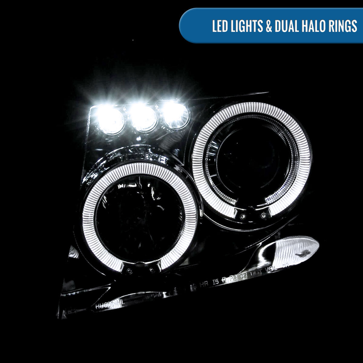 Ronnin - Fits 2005-2008 Nissan Pathfinder Frontier Upgraded LED Dual Rims Projector Headlights Assembly Pair | Chrome