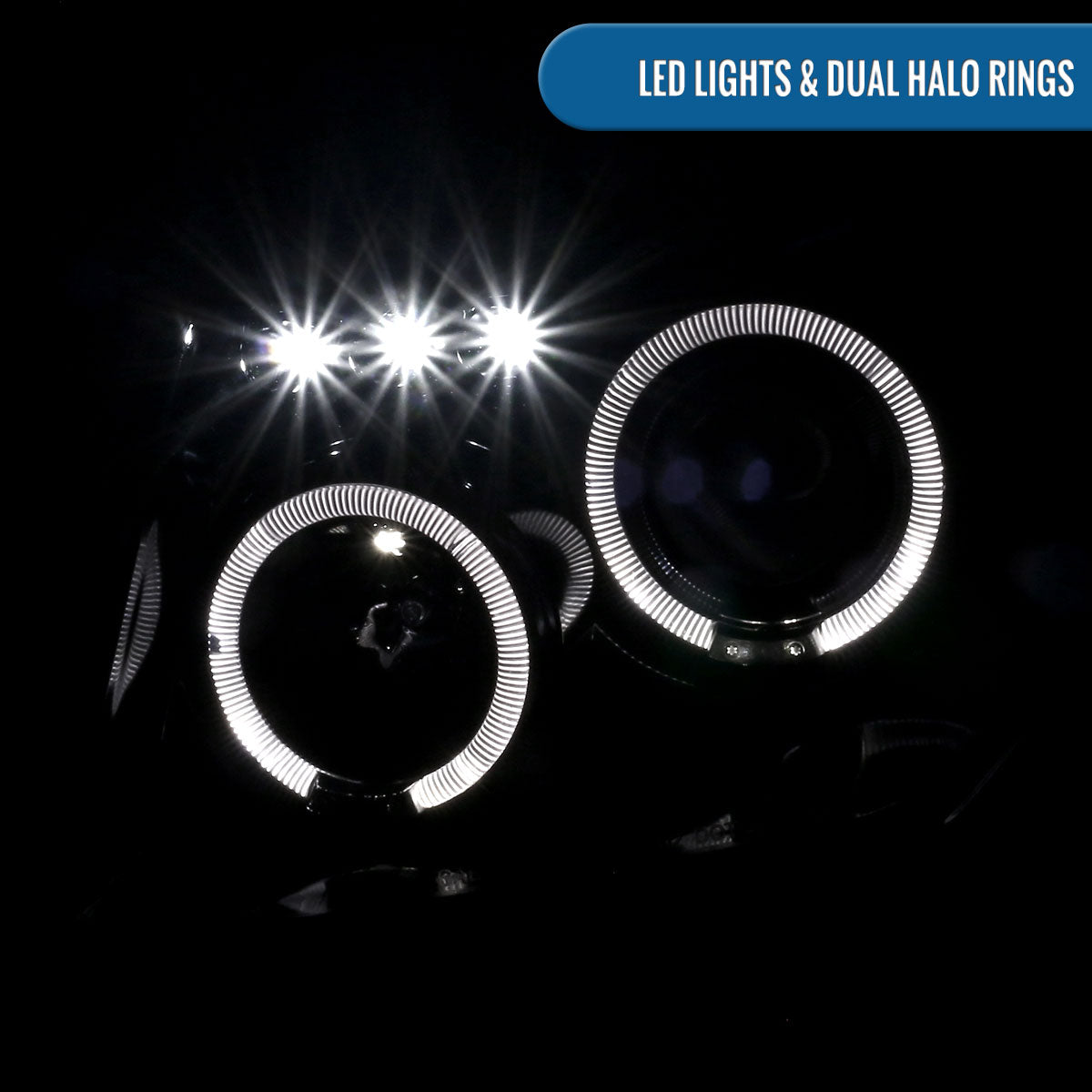 Ronnin - Fits 2005-2008 Nissan Pathfinder Frontier Upgraded LED Dual Rims Projector Headlights Assembly Pair | Gloss Black