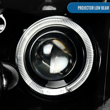 Ronnin - Fits 2005-2008 Nissan Pathfinder Frontier Upgraded LED Dual Rims Projector Headlights Assembly Pair | Gloss Black