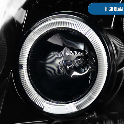 Ronnin - Fits 2005-2008 Nissan Pathfinder Frontier Upgraded LED Dual Rims Projector Headlights Assembly Pair | Gloss Black