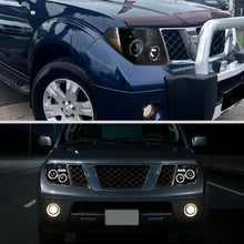 Ronnin - Fits 2005-2008 Nissan Pathfinder Frontier Upgraded LED Dual Rims Projector Headlights Assembly Pair | Gloss Black